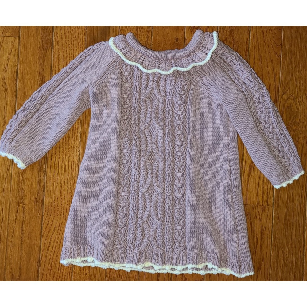 Cupcakes And Cashmere Girl's Sweater-Dress Lillac Cable knit Cotton 12 mos